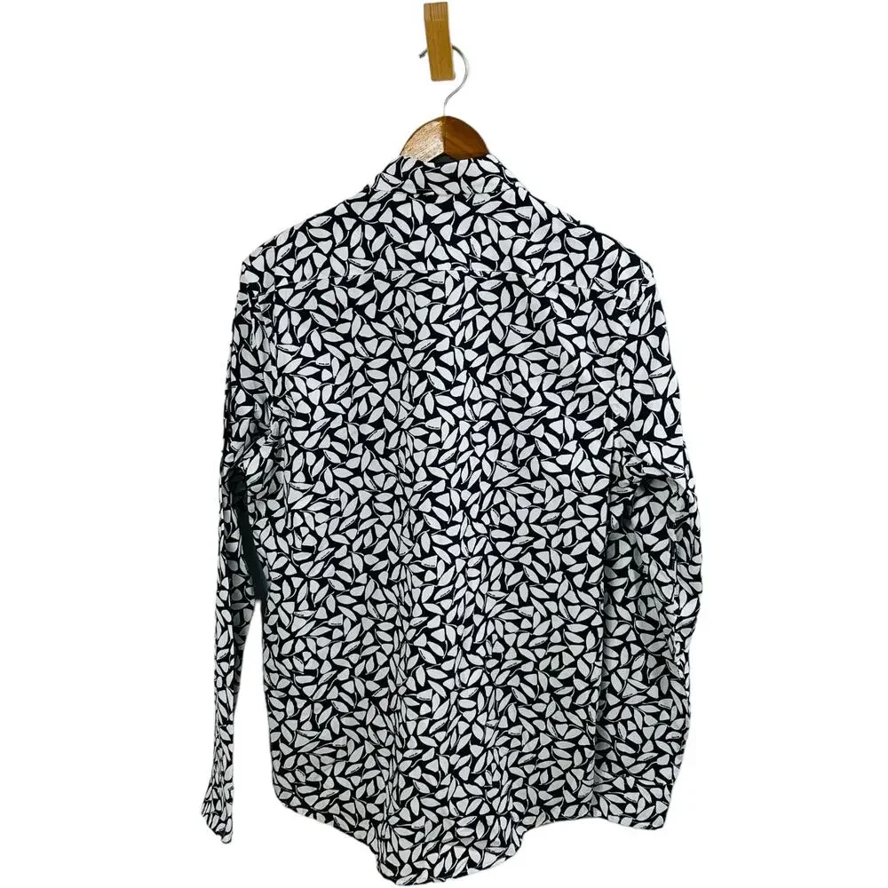 Michael Kors Button Front Blouse Size S Navy White Print Cotton
